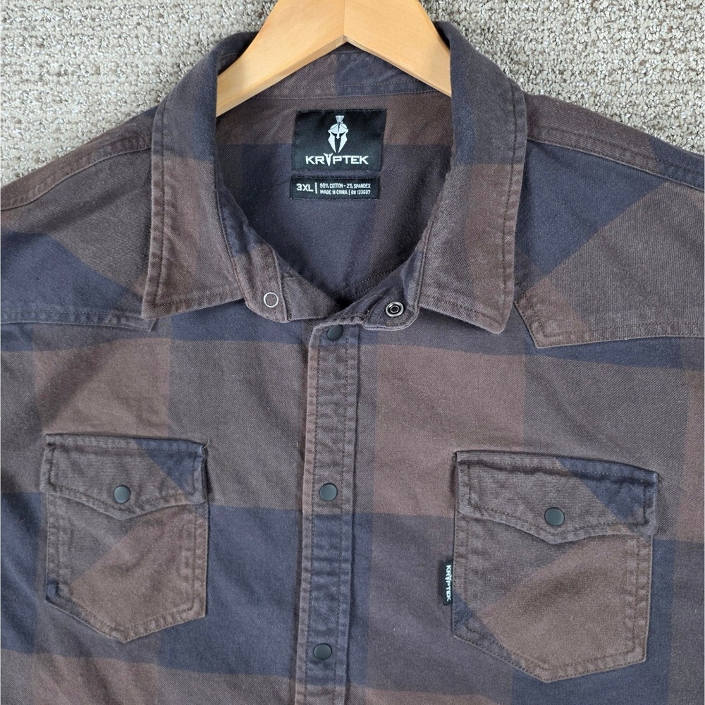 Kryptek Mens 3XL Plaid Flannel Snap Button Western Shirt Brown Black Check